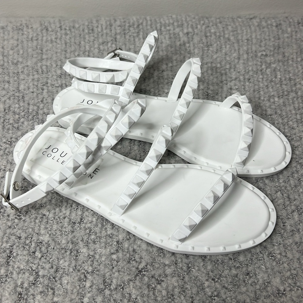 Journee Collection Saphira Sandal Jelly‎ White Studded Multi-Strap Flat Size 6 - Picture 4 of 7